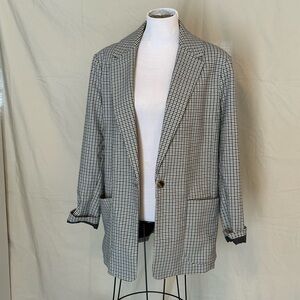 a new day Hip Length Plaid Checkered Blazer suit jacket tweed blue gray XL lined